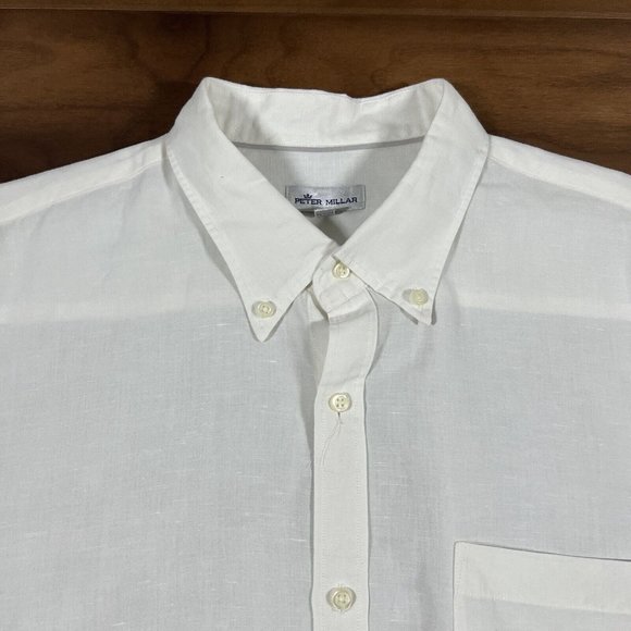 Peter Millar Men's Size XL Solid White Linen Cotton Silk Button Up Shirt - Picture 4 of 11
